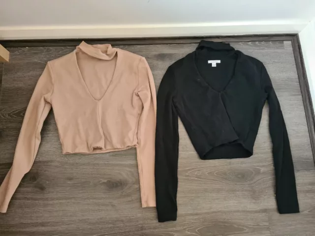 2 Kookai Long Sleeve Crop Top Size 1 (Fit Sz 6) With Bonus 2 Long Sleeve Tops