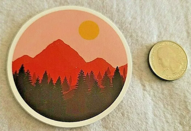 Round Sunlit Mountains and Trees Sticker Decal Beautiful Colorful Embellishment