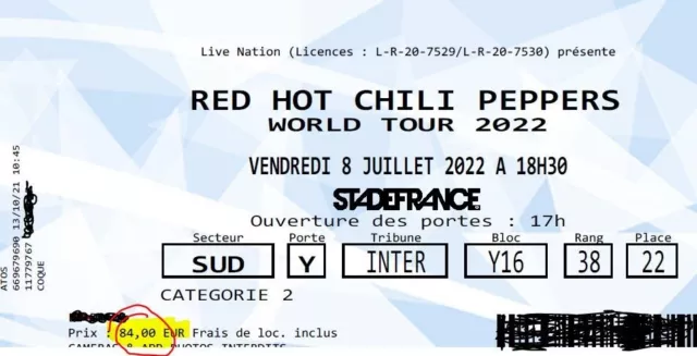 red hot chili peppers stade de france / VEND 8 JUILLET / CAT 2  / 4 PLACES