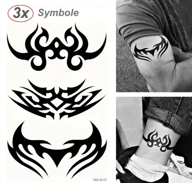 Einmaltattoo Tribal -Temporary Tattoo Aufkleber 3x Symbole Temporär Body Sticker