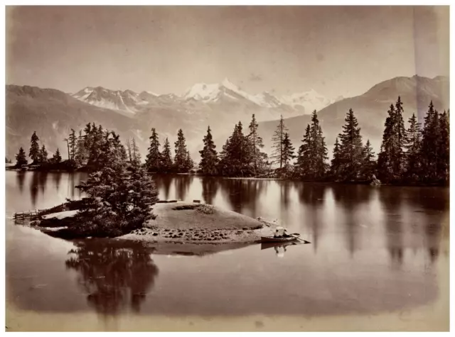 Suisse, promenade en bateau sur le lac, à identifier Vintage albumen print,  T