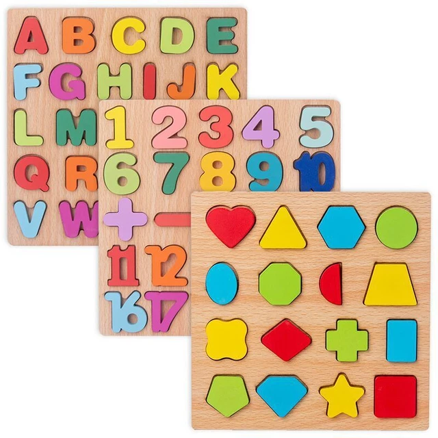 TODDLER'S LEARN & Play Toy ABC 123 Shapes Colour 3D Puzzle Wooden Board