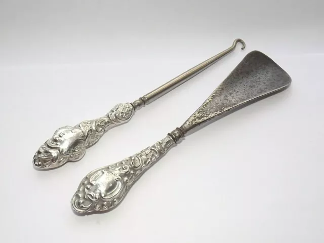 Solid Silver Sterling Handle Button Hook & Shoe Horn 6.6" Chester 1907/14