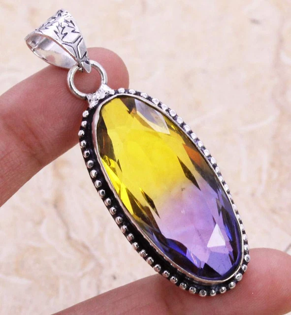 Ametrine 925 Silver Plated Handmade Pendant of 2" Ethnic Gift