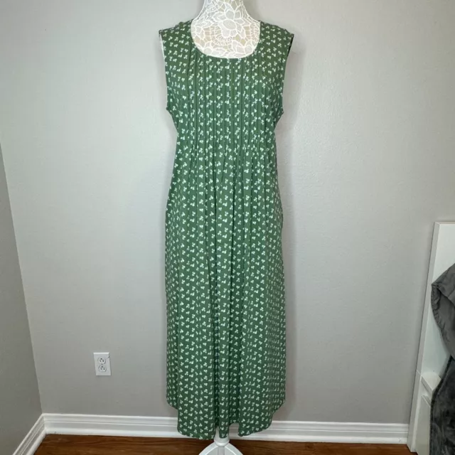 Vermont Country Store Maxi Dress Green White Calico Print Prairie Style Size 3X