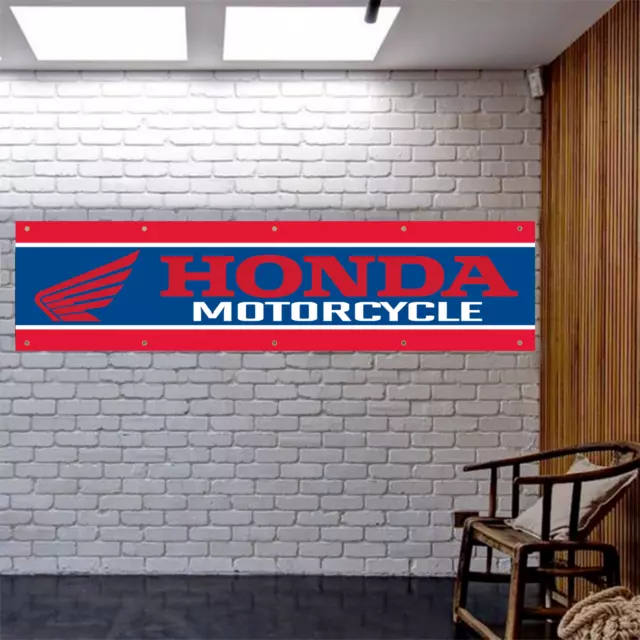 Honda Motorcycle 2x8FT Banner Bike Racing Flags Garage Wall Decor Workshop NEW