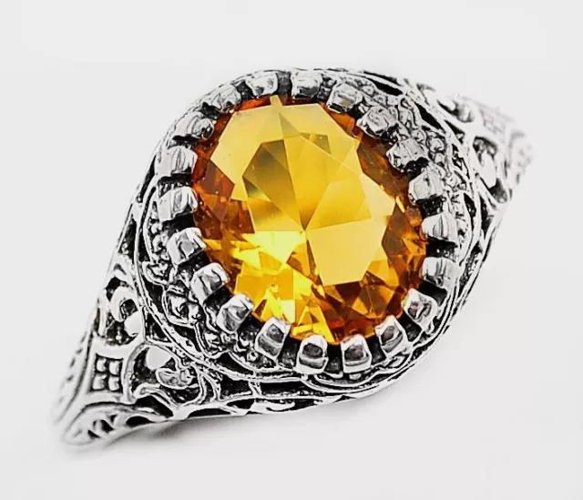 2CT Natural Golden Citrine 925 Sterling Silver Nouveau Style Ring Sz 6 FB1-9