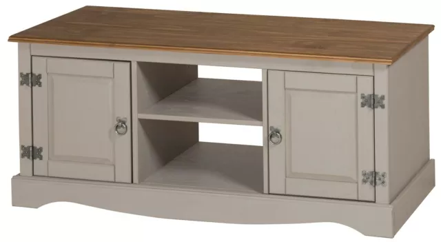 Corona TV Unit Grey Wax 2 Door 1 Shelf Media Unit Solid Pine Mercers Furniture®