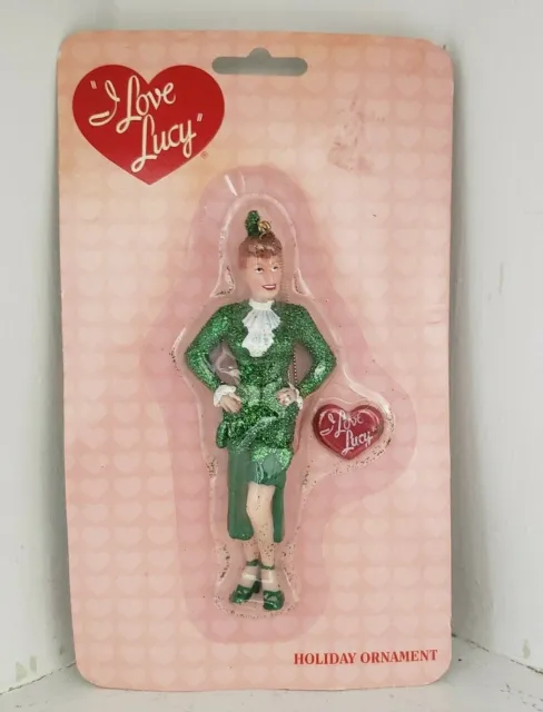 I Love Lucy Christmas Ornament Green Glitter Kurt Adler Santa's World J2521 NIP