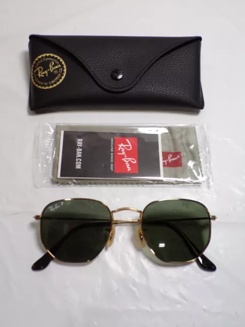 Ray-Ban RB3548 Hexagonal Polarized Sunglasses Gold/Green 58mm