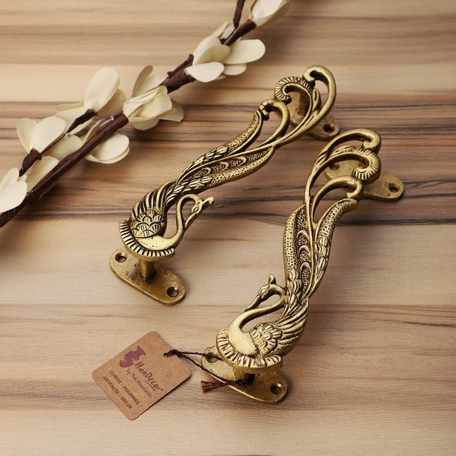 2 Piece - Brass Peacock Design Main Door Handle Set