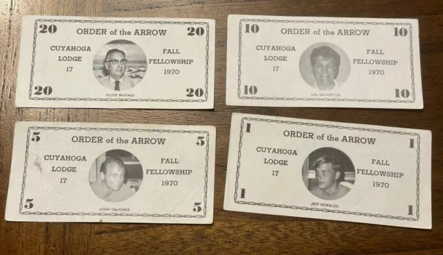 OA Lodge 17 Cuyahoga Fall Fellowship Paper Money 1970  BSA Boy Scout