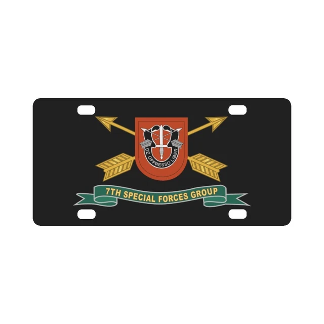 LICENSE PLATE Army 7th Special Forces Group Flash w Br Ribbon X