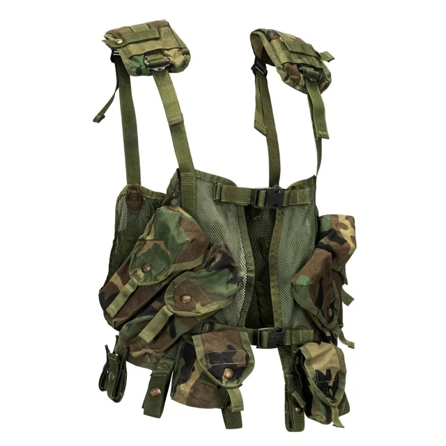 Tactical Load Bearing Vest Enhanced Woodland Camo M81 US Army Mag Clip Military