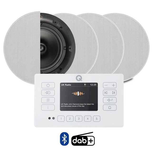 Q ACOUSTIC E120 White DAB+ Radio & Bluetooth Ceiling Speaker System