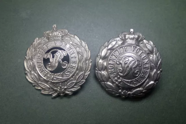 Cap Badge X2 Royal Engineers Volunteers. QVC