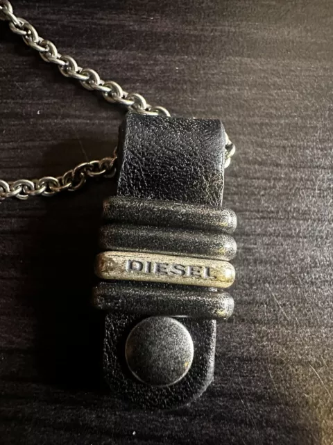 Diesel Mens Steel Necklace With Leather Pendant