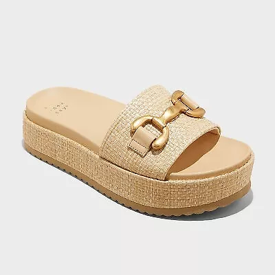 Women's Agnes Platform Slide Sandals - A New Day Beige 11