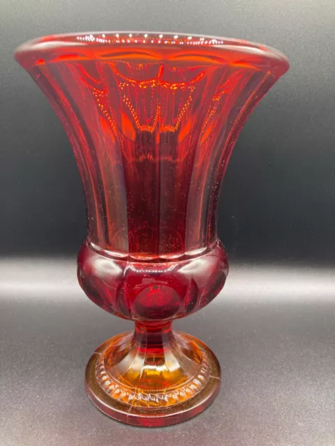 Vtg Vase Beautiful Amberina Sunset Heavy Press Glass 8.75 T 6W  3Lb