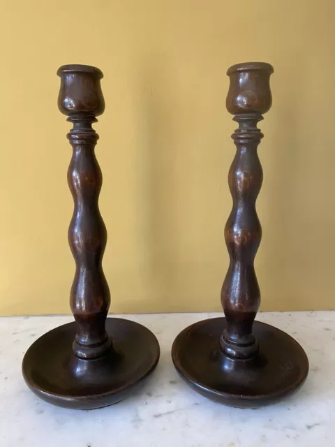 Pair Vintage Classic style Wooden Candlestick Candle Holders 11 inches Tall