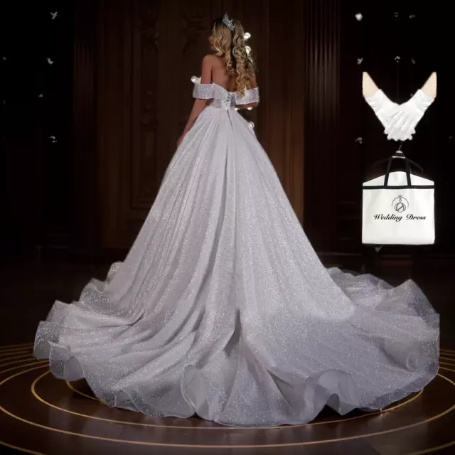 Off-Shoulder A-Line Train Princess Bridal 2024 Ball Gown Lace Wedding Dress