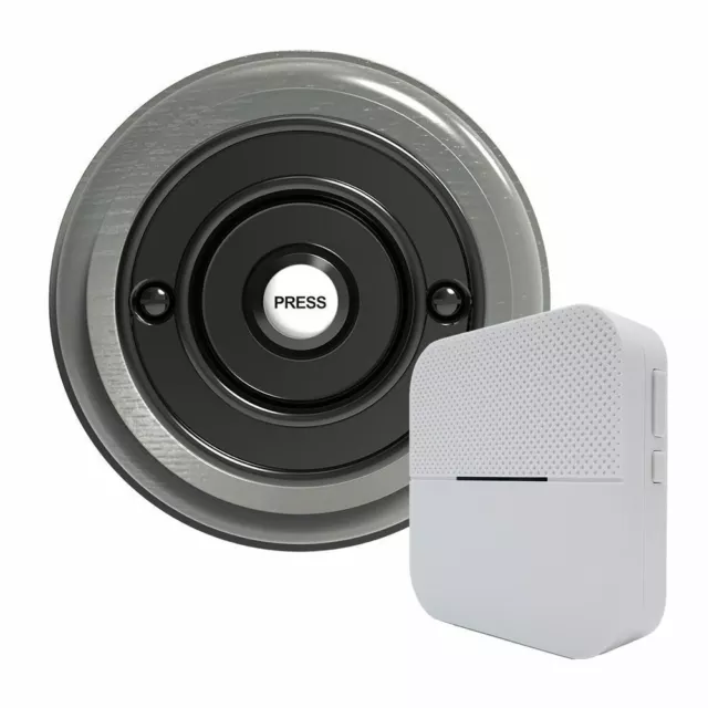 Traditional Round Wireless Doorbell in Grey Ash and Black