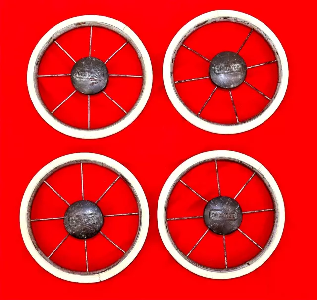 Coronet Baby Buggy Wheels for Dolls Toy Set of 4 with hubcaps 7.25" Dia. Vtg Coronet Baby Buggy Wheels for Dolls Toy Set of 4 with hubcaps 7.25" Dia. Vtg