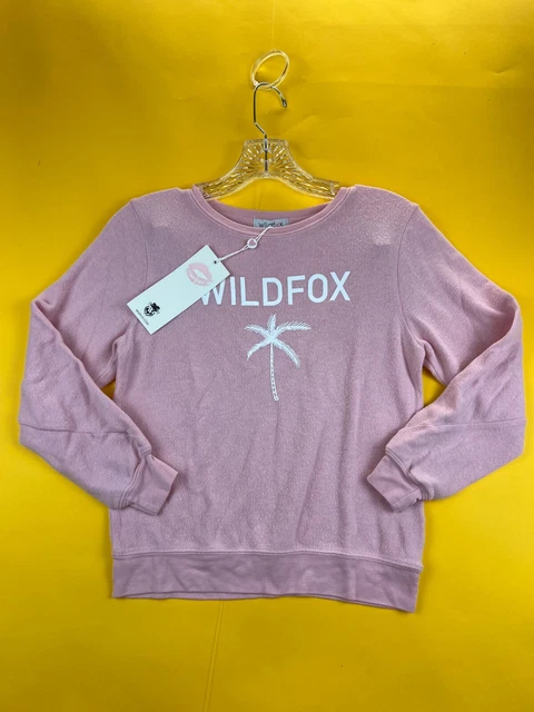 Wildfox Kids Palm Tree Sweatshirt Pink Girls M 7/8 Long Sleeve Pullover NWT