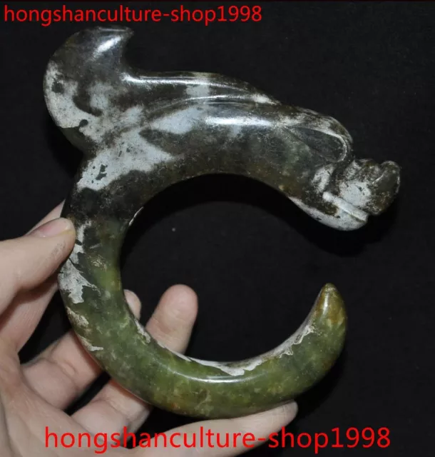 4" Chinese Hongshan culture Old jade Carved Dragon Hook sacrifice Bi Pendant 2