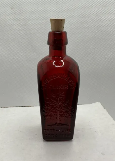 Vintage Wheaton Ruby Red Glass Straubmuller's Elixir Tree of Life Bottle 3.25"