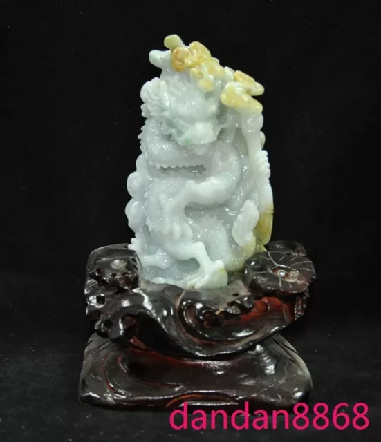 China Natural Emerald Jade Jadeite Feng shui lucky dragon loong animal ornaments