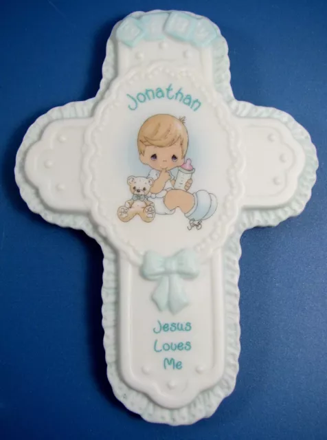 Precious Moments Baby Boy Personalized Porcelain Cross Jesus Wall Plaque  NEW