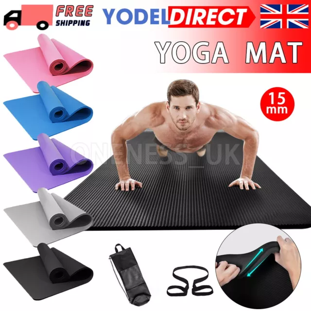 Yoga Mats For Pilates Gym Exercise Carry Strap 15mm Thick Large Comfortable UK