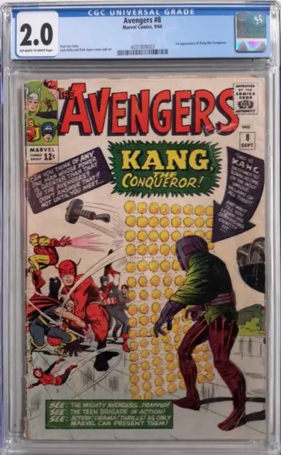 🔥Avengers #8 Cgc 2.0*1964 Marvel*1St App Kang The Conqueror*Iron Man*Thor*Mcu🗝