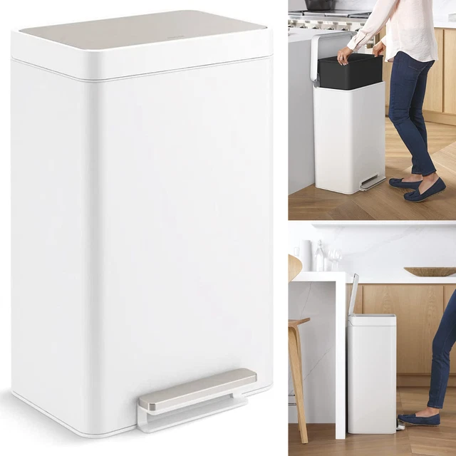 KOHLER K20940STW KITCHEN Trash Can, 13 Gallon Step on Trash Can White