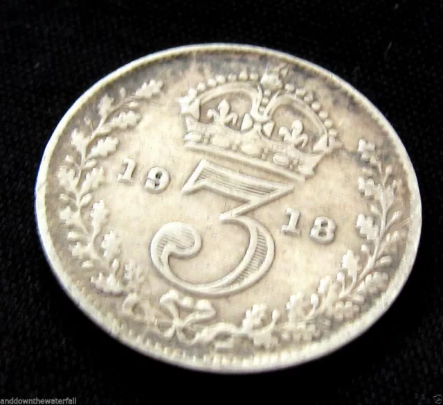 SOLID SILVER 3d 1918 Old Antique Coin the year World War I end Germans Surrender