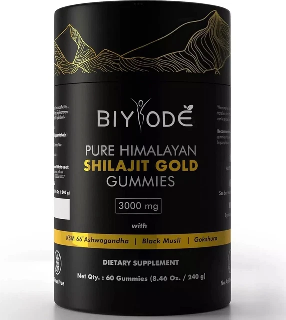 EXP 12/27 BIYODE Pure Himalayan Shilajit Gummies 300g 60 Gummies TUB ...