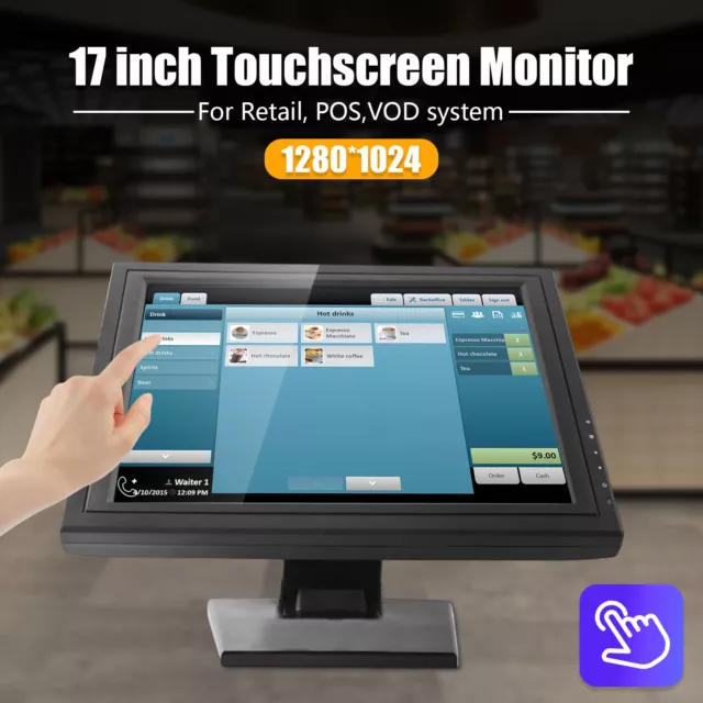 17 inch Touch Screen LED Monitor + POS Stand For Cash Register PC System Retail