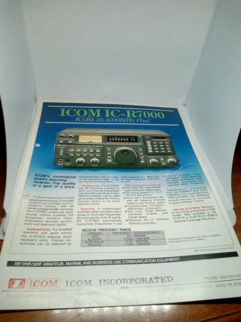 Icom Ic-R7000 Brochure Originale Radio Hf