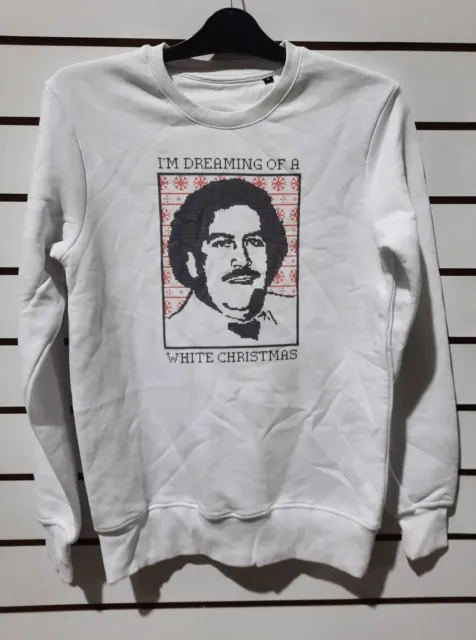 White Pablo Escobar Jumper Sweatshirt Size Small