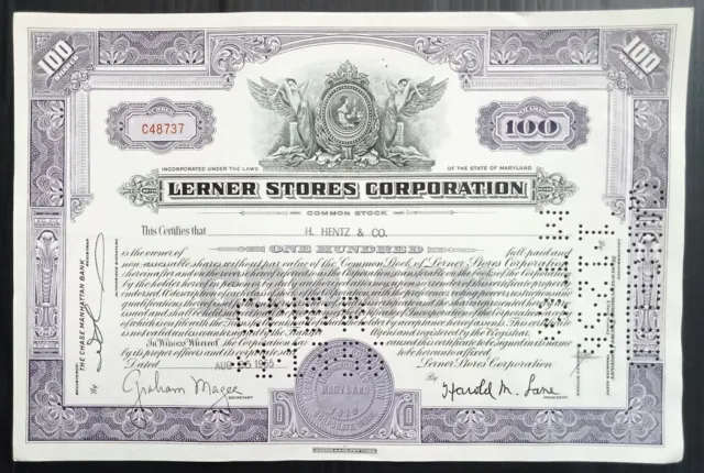 AOP USA 1954 Lerner Stores Corporation 100 shares certificate