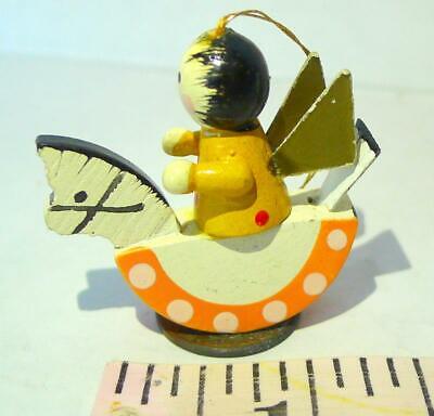 Rocking Horse Winged Angel Wooden Ornament Vintage Miniature Yellow Dots