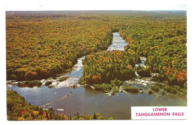 MI Postcard Michigan Lower Tahquamenon Falls Aerial View