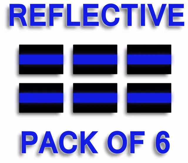 PACK OF 6 REFLECTIVE THIN BLUE LINE  Decals 2" x 4" Stickers Police