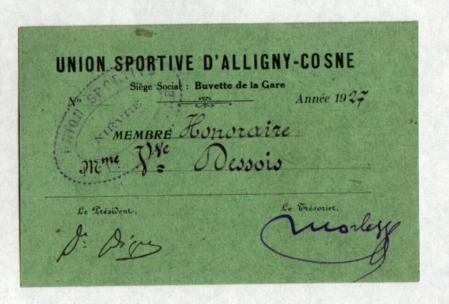 ALLIGNY / COSNE-SUR-LOIRE (58) Buvette de la gare / card "UNION SPORTIVE" 1927