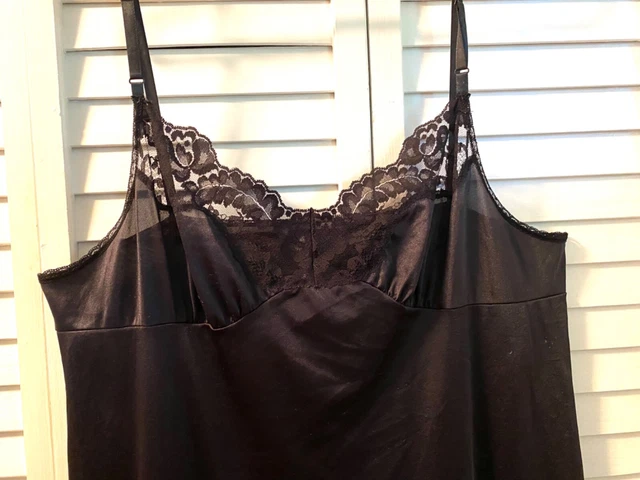 BLACK VASSARETTE SLIP Vintage Full Dress Slip Nylon & Lace Size 42 USA Made