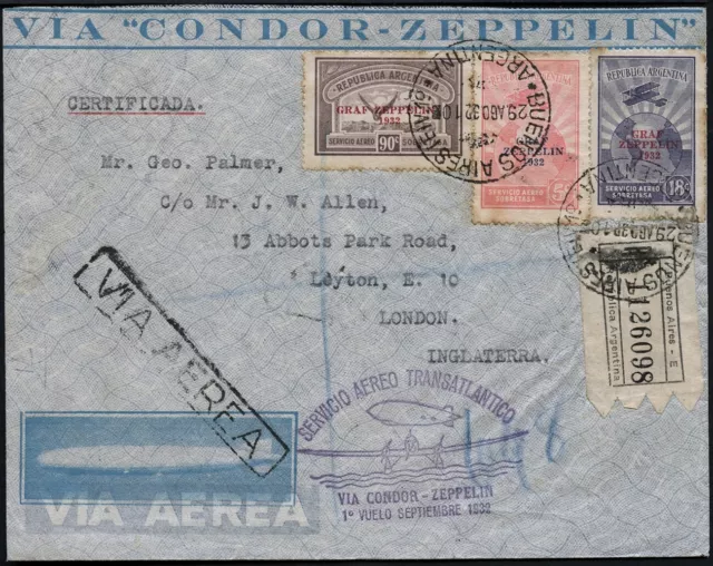 Zeppelin 1932 Argentinien 5. SAF Brief Buenos Aires London England 173 C / 2030