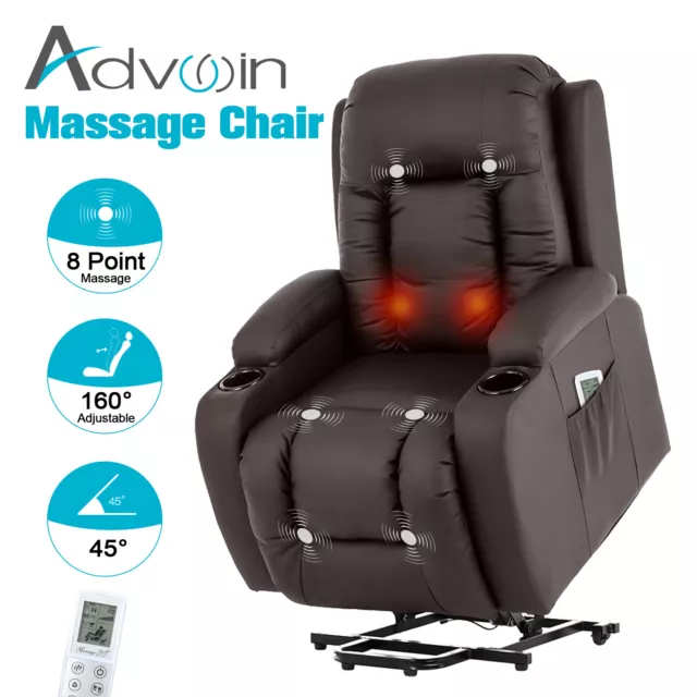 Advwin Recliner Chair Electric Lift Massage Chairs Heated Lounge Brown Leather