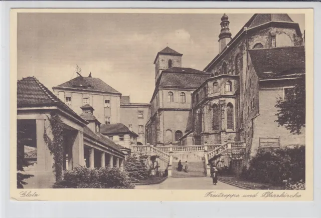 AK Klodzko, Glatz, Freitreppe und Pfarrkirche, verm. um 1920