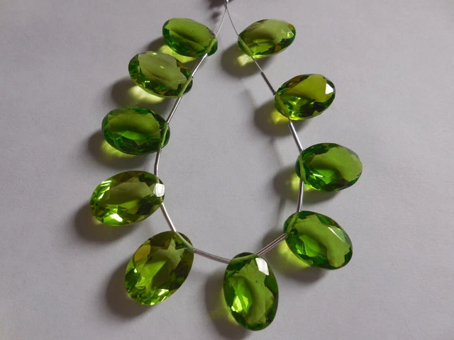 Hydro Peridot Green Quartz Faceted Briolette Oval Cut Beads 10 PCS Set -1 Strand